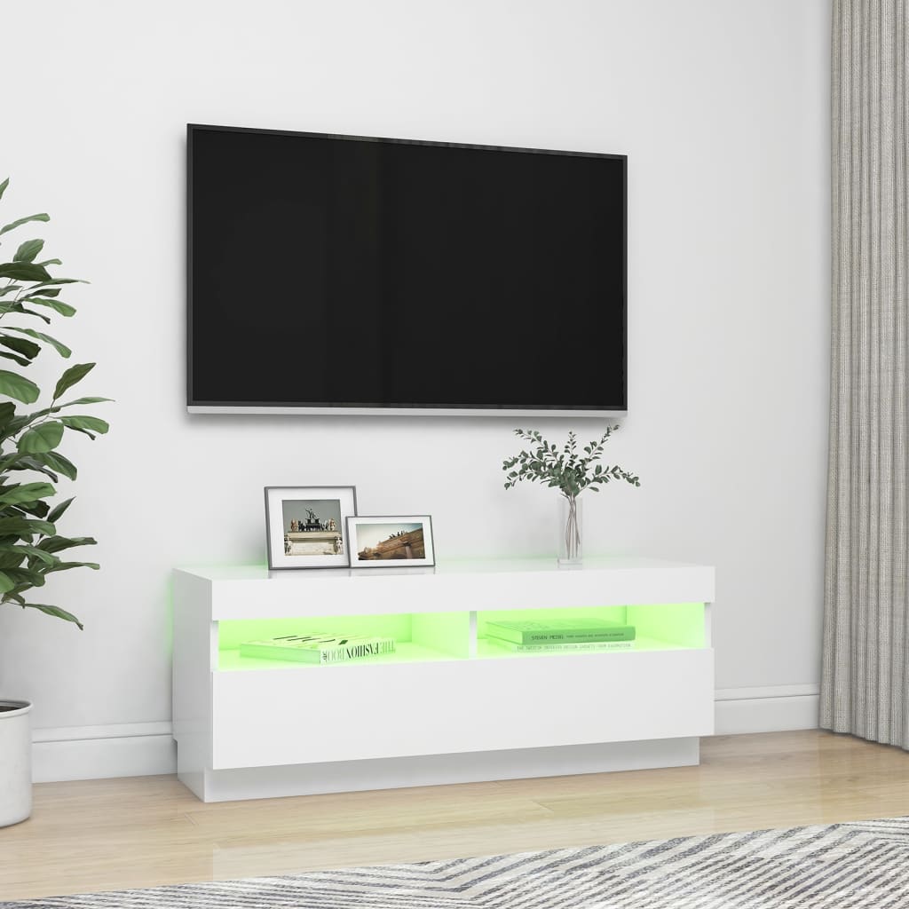 NNEVL TV Cabinet with LED Lights White 100x35x40 cm