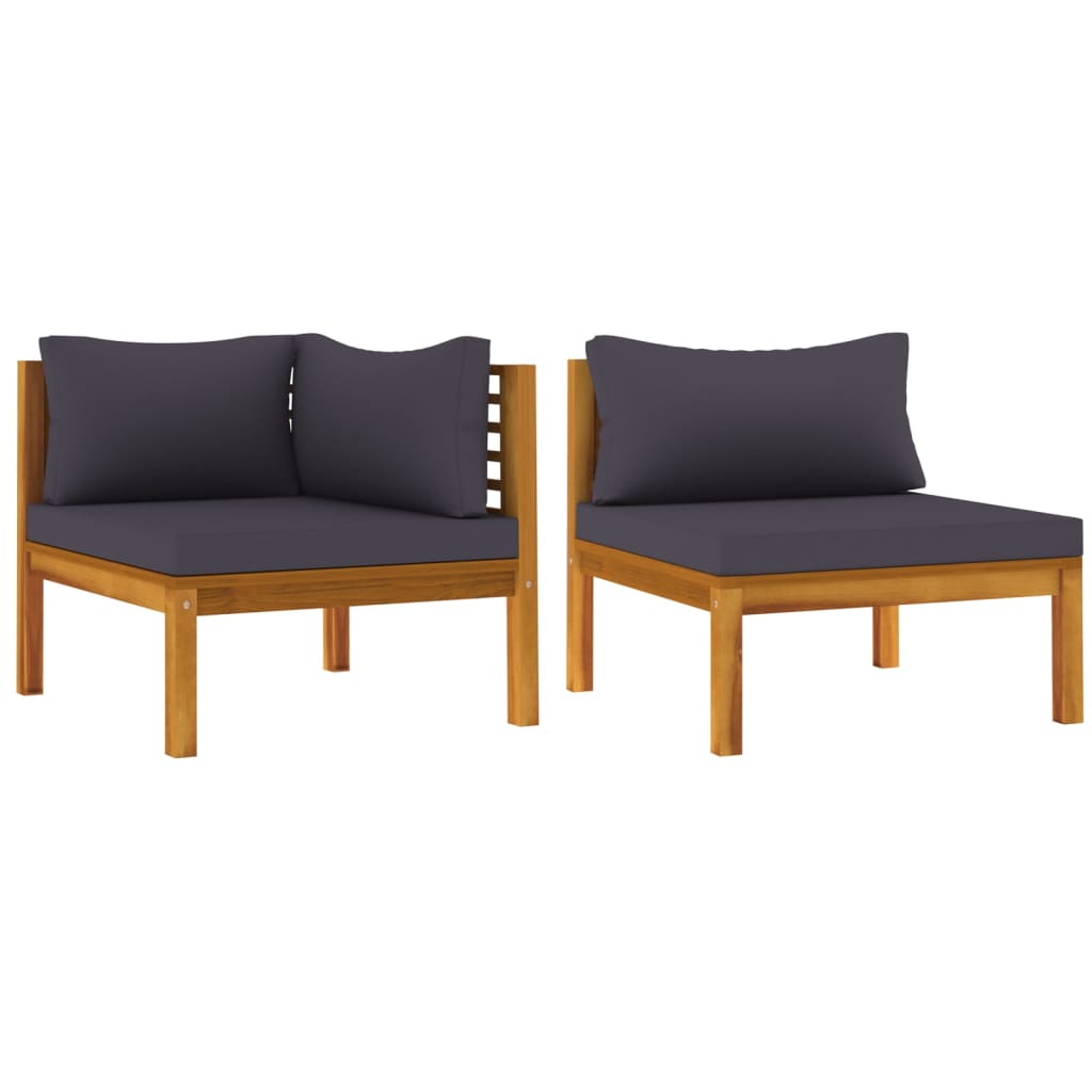 NNEVL 2 Piece Sofa Set with Dark Grey Cushions Solid Acacia Wood