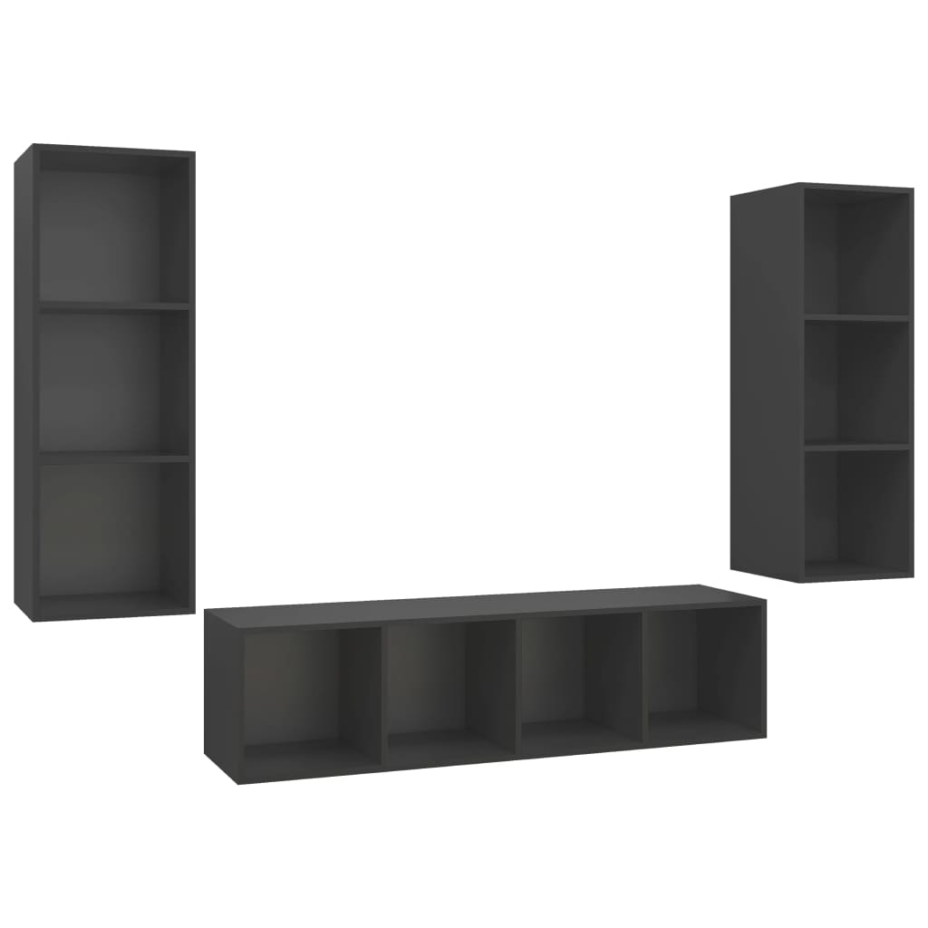 NNEVL 3 Piece TV Cabinet Set Grey Chipboard