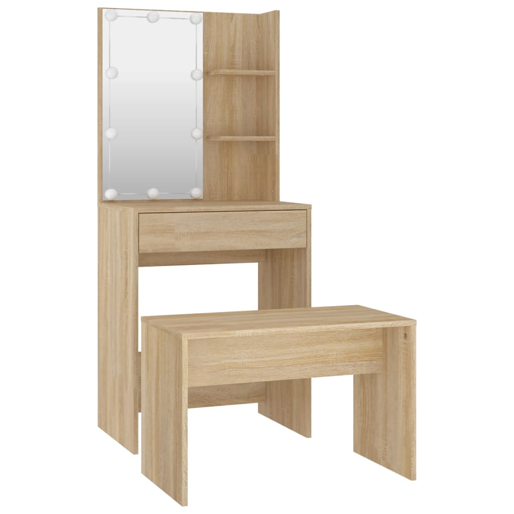 NNEVL Dressing Table Set with LED Sonoma Oak Engineered Wood