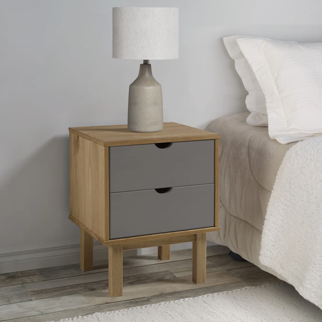 NNEVL Bedside Cabinet OTTA Brown&Grey 45x39x57 cm Solid Wood Pine