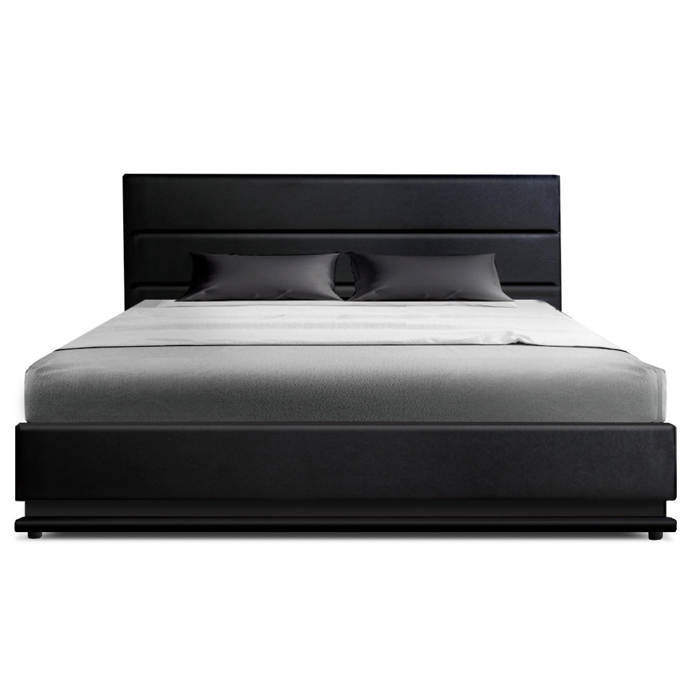 NNEDSZ Artiss Bed Frame King Size LED Gas Lift Black LUMI