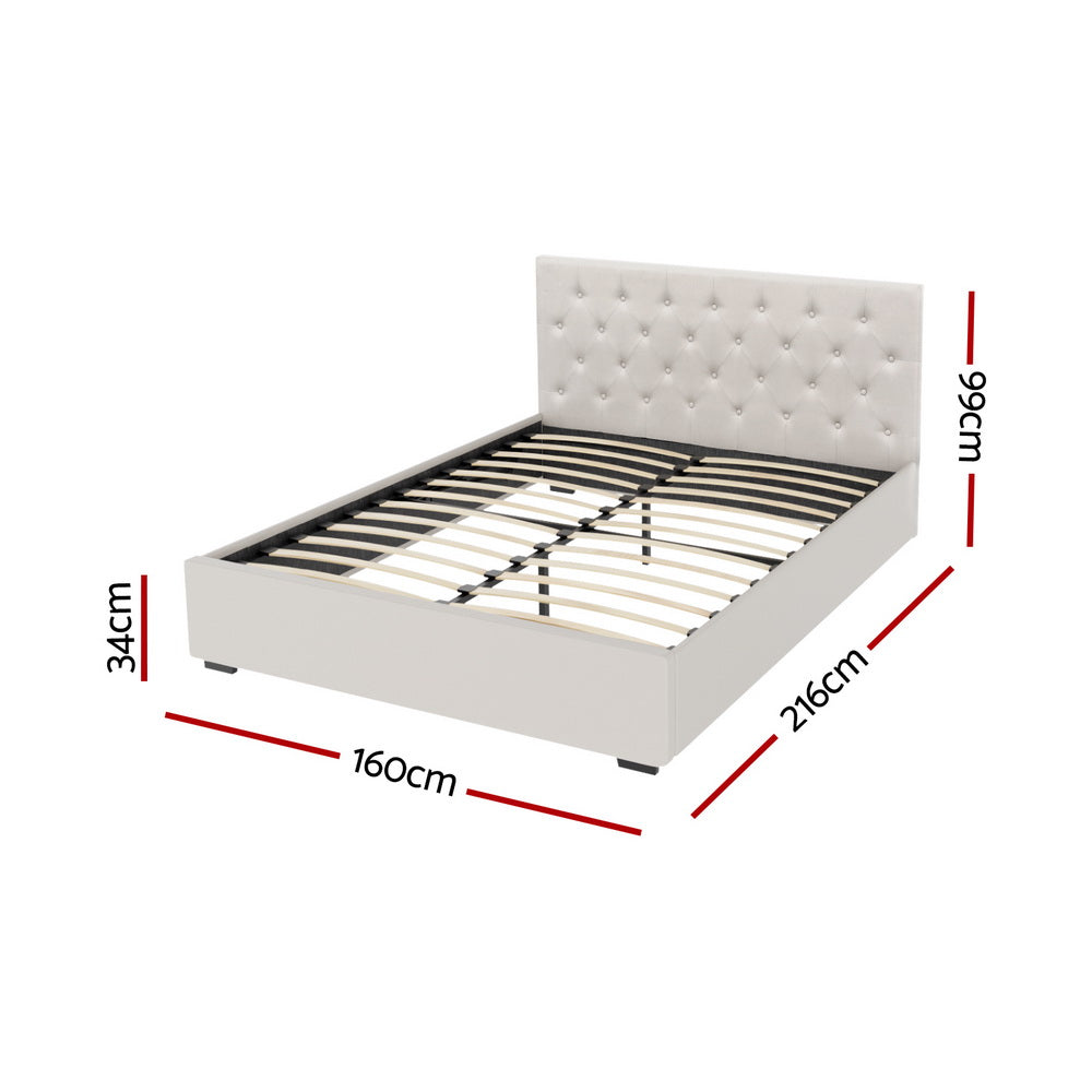 NNEDSZ Artiss Bed Frame Queen Size Gas Lift Beige VILA