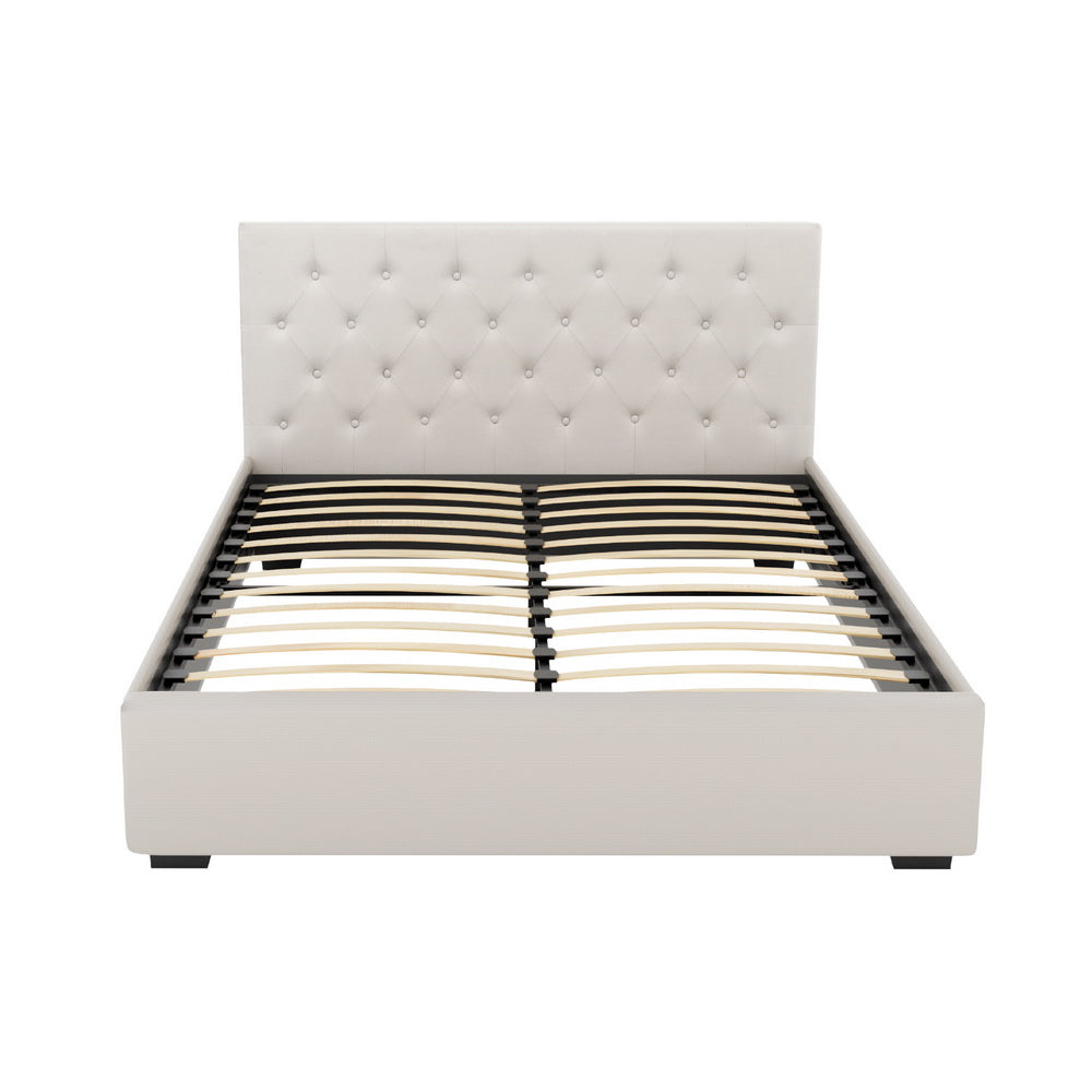 NNEDSZ Artiss Bed Frame Queen Size Gas Lift Beige VILA