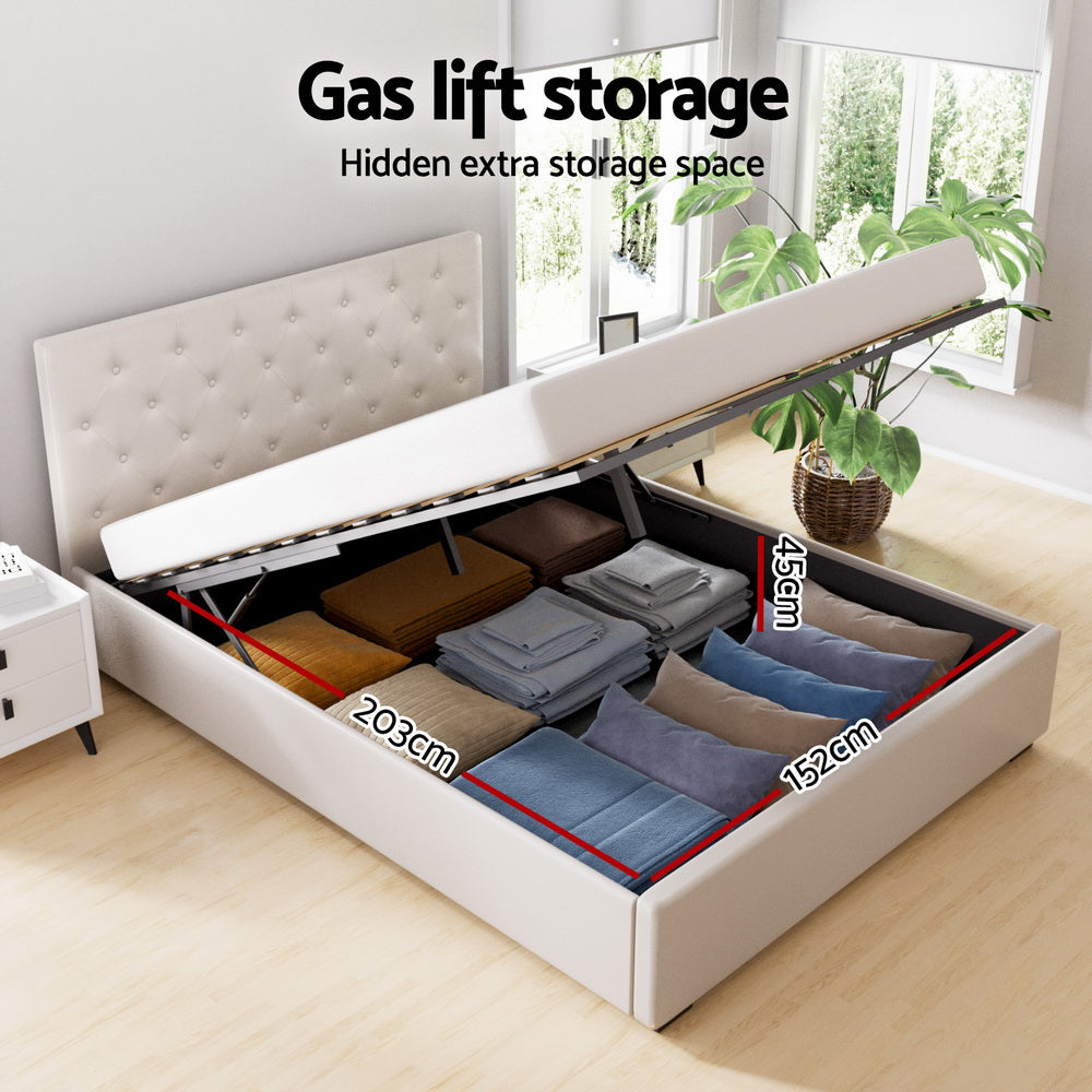 NNEDSZ Artiss Bed Frame Queen Size Gas Lift Beige VILA
