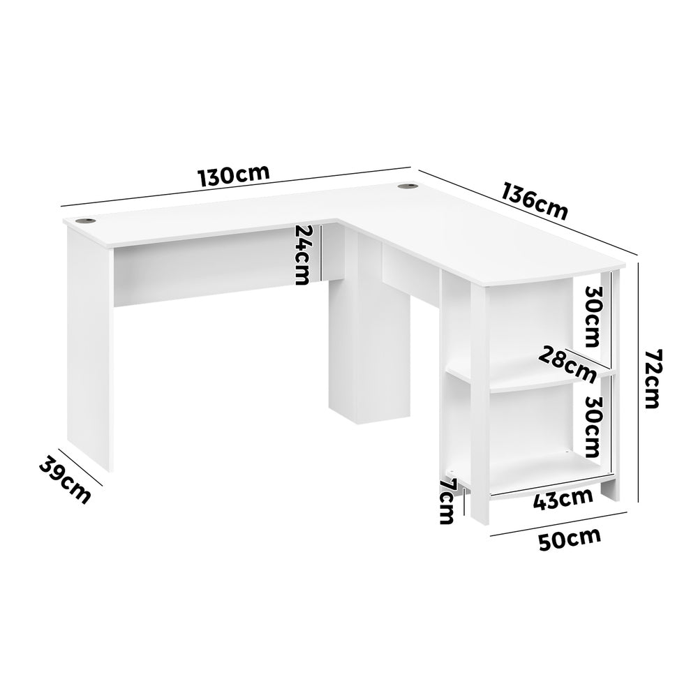 NNEED L-shape Computer Desk with Storage Shelves White
