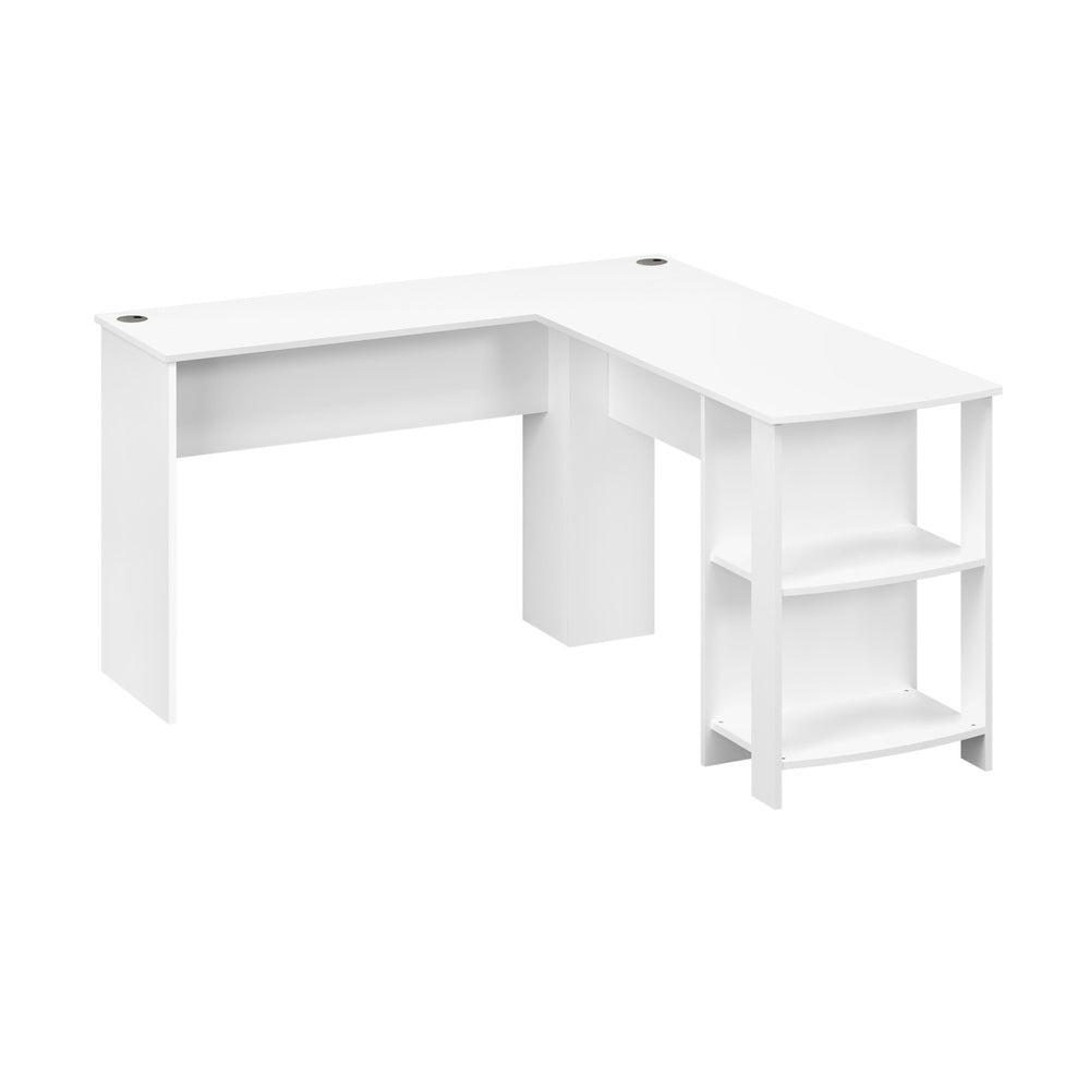 NNEED L-shape Computer Desk with Storage Shelves White