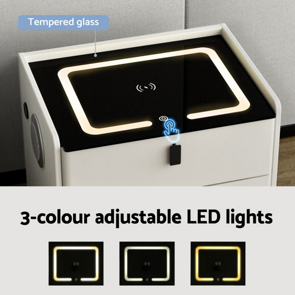 NNEDSZ Artiss Smart Bedside Table Wireless Charging - BESS White