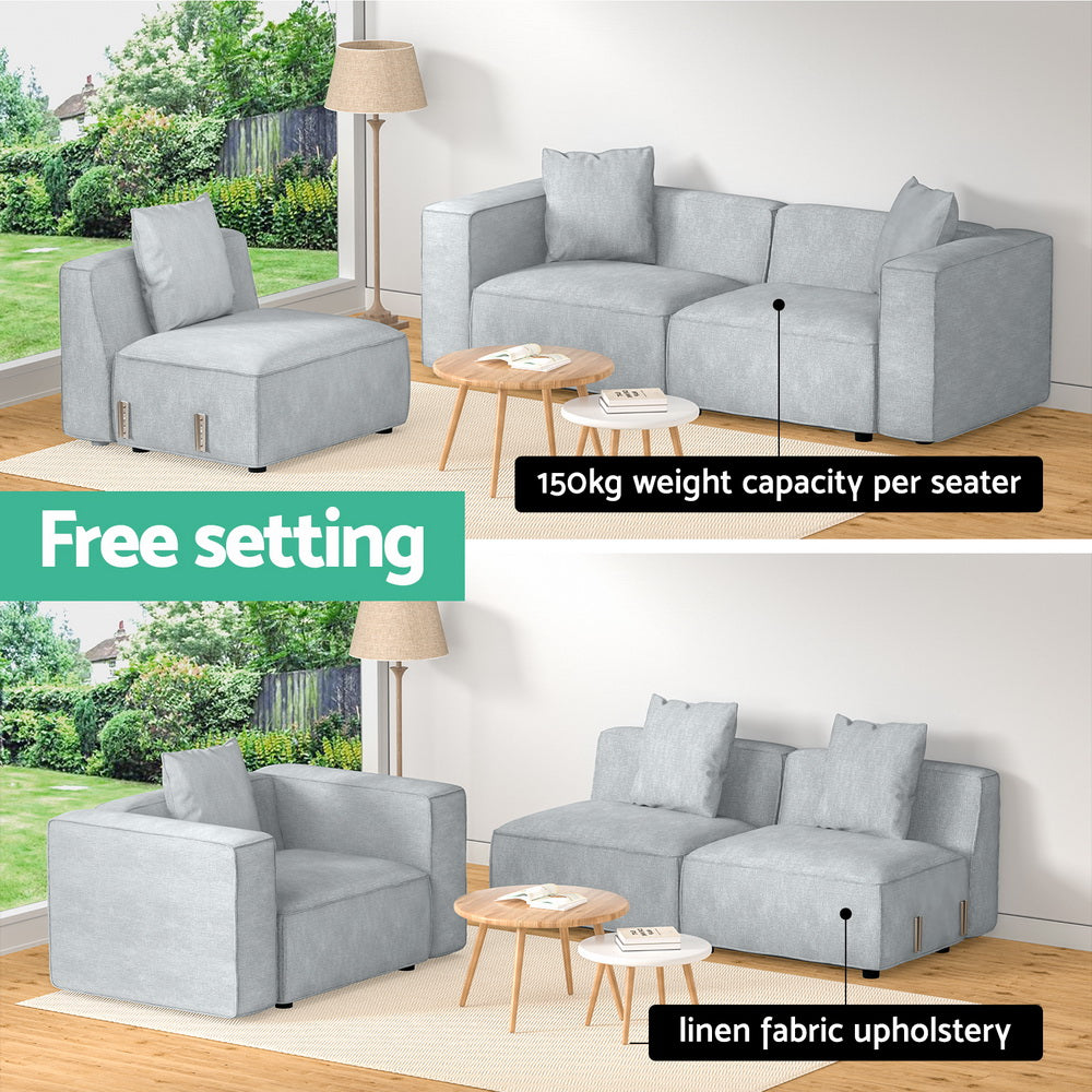 NNEDSZ Modular Sofa Chaise Set 3-Seater Grey