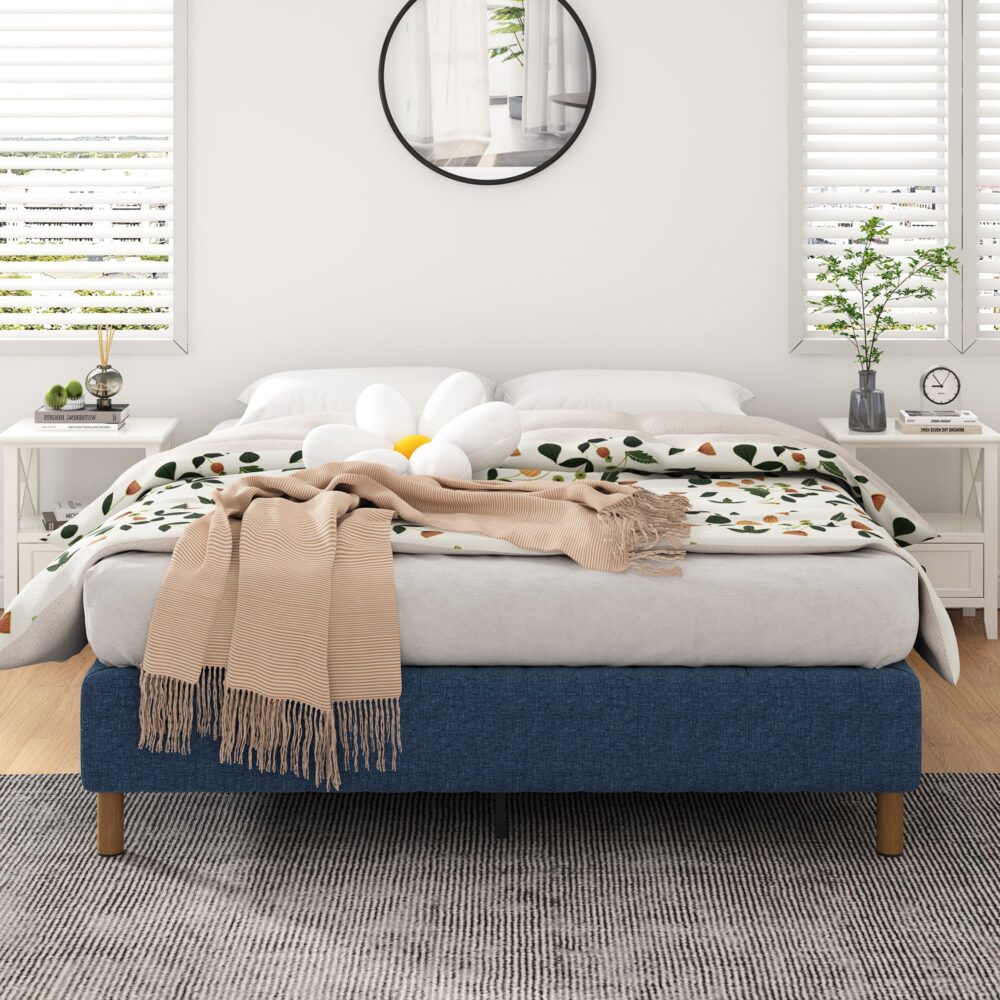 NNEDSZ Metal Bed Frame Mattress Foundation Blue – Single
