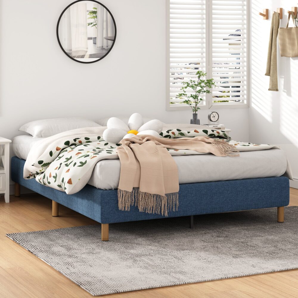 NNEDSZ Metal Bed Frame Mattress Foundation Blue – Single