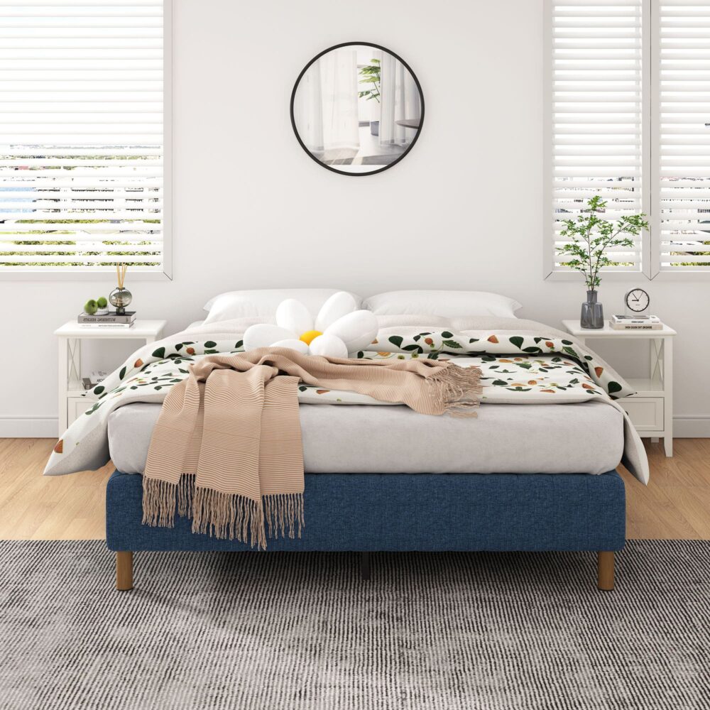 NNEDSZ Metal Bed Frame Mattress Foundation Blue – Single