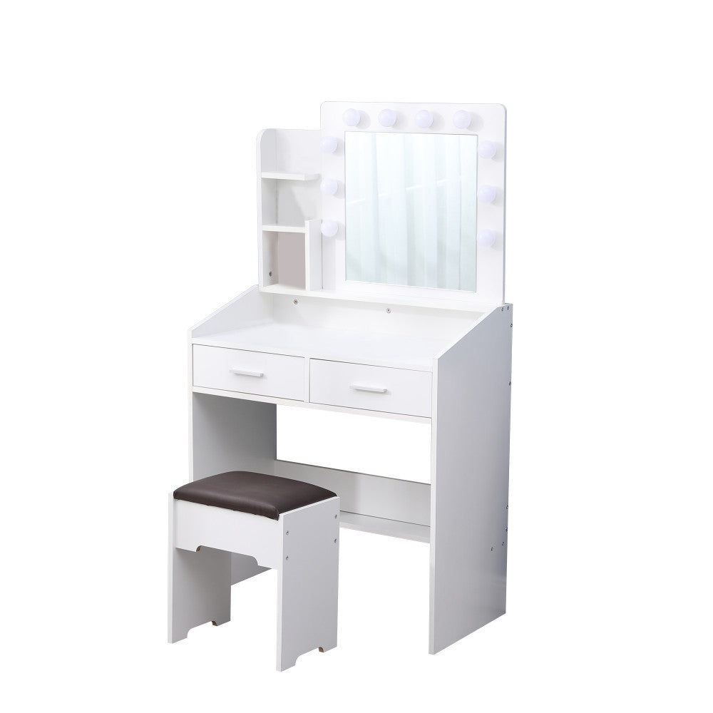 NNEDSZ Diana Vanity Set with Shelves Cushioned Stool and Lighted Mirror- White
