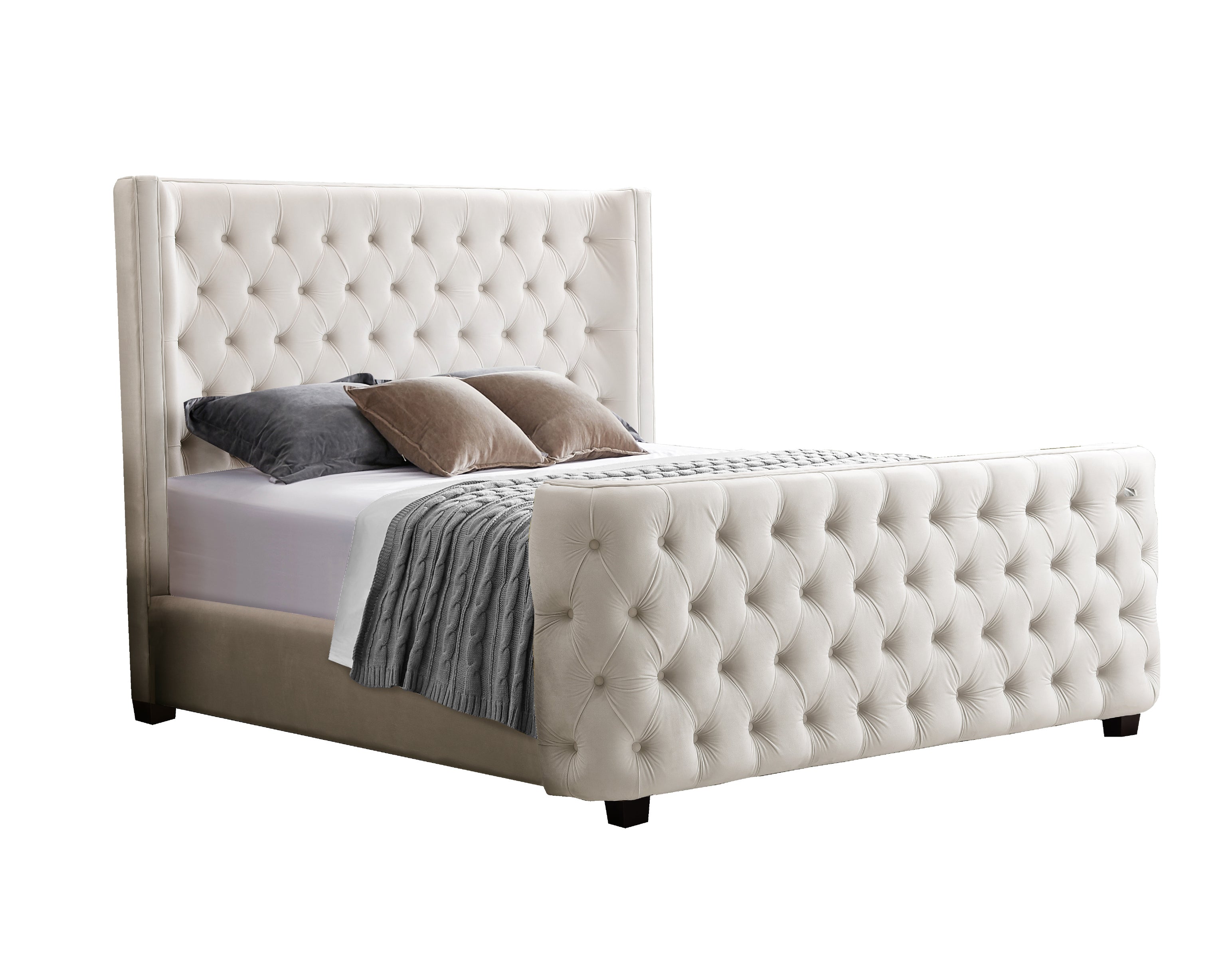 NNEDSZ Milan Cream Velvet Tufted  Headboard and End board Bed Frame - King